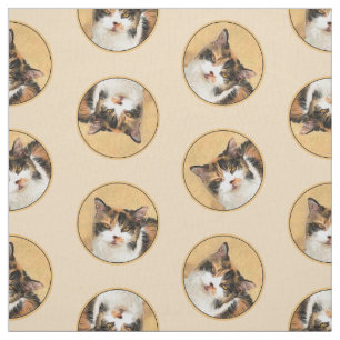 Tissu Calico Cat Portrait Peinture Cute Art Original