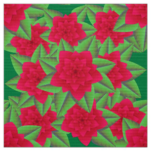 Tissu Camellias rouge foncé et Feuilles verts