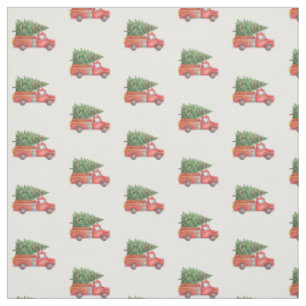 Tissu Camion de pompiers de Noël à l'aquarelle