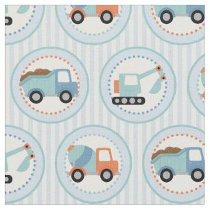 Tissu Camions de construction - blanc bleu mignon