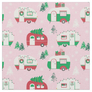 Tissu Campers de Noël mignons en rose clair