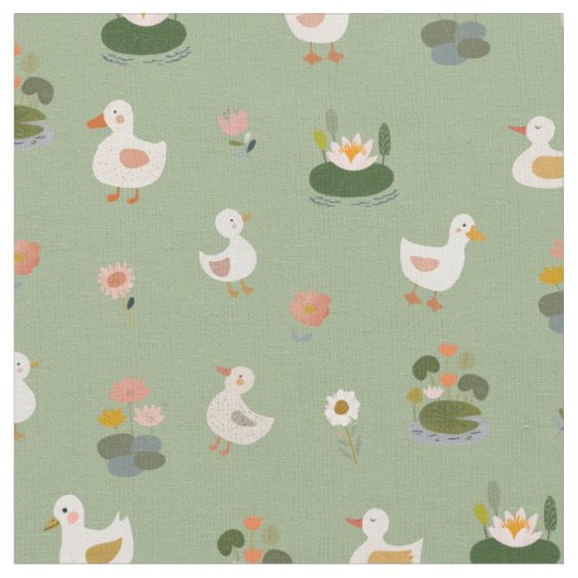 Tissu Canards et nénuphars sur fond vert clair (Fermer)