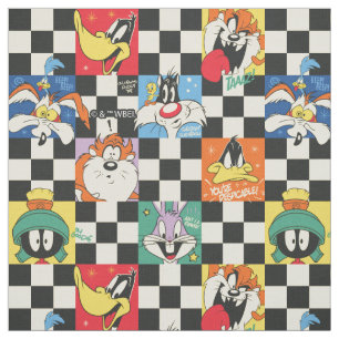 Tissu Caractères LOONEY TUNES™ sur Checker noir et blanc