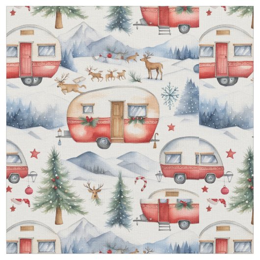Tissu Caravane de Noël, Neige, Cerf (Fermer)