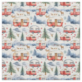 Tissu Caravane de Noël, Neige, Cerf (Échantillon)