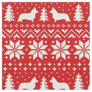 Tissu Cardigan Welsh Corgi Silhouettes Noël