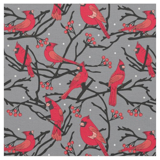 Tissu Cardinal Red Birds Motif Noël (Fermer)
