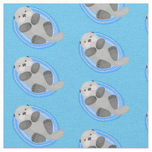 Tissu Caricature bleu loutre de mer joyeux