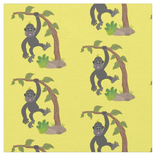 Tissu Caricature de bébé gorille joyeux (Fermer)