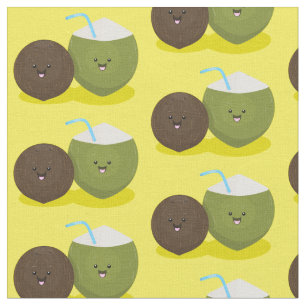 Tissu Caricature de noix de coco kawaii joyeux