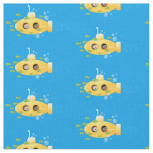 Tissu Caricature de poisson sous-marin jaune mignon