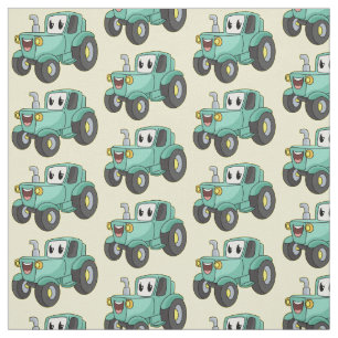 Tissu Caricature joli tracteur vert joyeux
