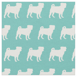 Tissu Carlin Chien Silhouette Animal de compagnie Turquo