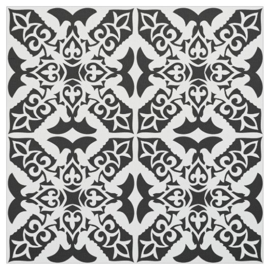 Tissu Carreau marocain - blanc avec fond noir (Échantillon)