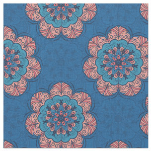 Tissu Carrelage de Mandala floral en bleu et rose