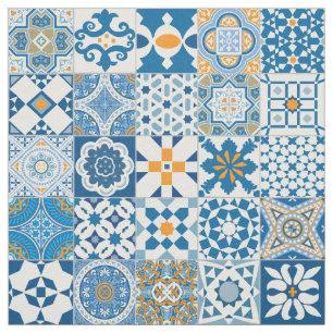 Tissu Carrelage marocain - bleu et orange
