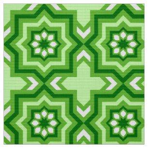 Tissu Carrelage marocain, émeraude, vert citron et blan
