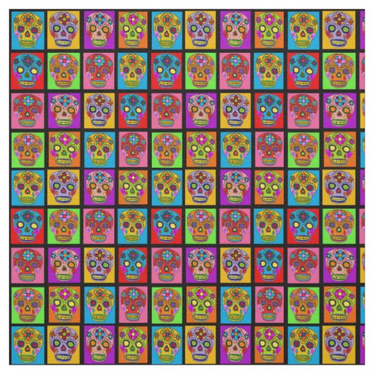 Tissu Carrés crâne sucre (Échantillon)