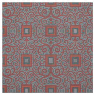 Tissu Carrés & dentelle, motif arabesque, terre cuite gr