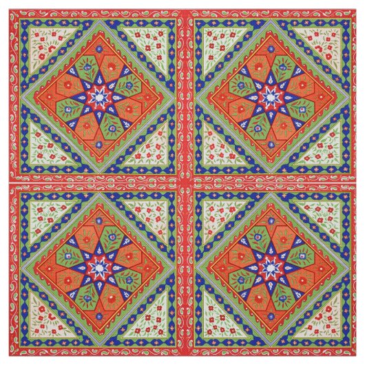 Tissu Carrés Et Diamants Impression Florale (Échantillon)