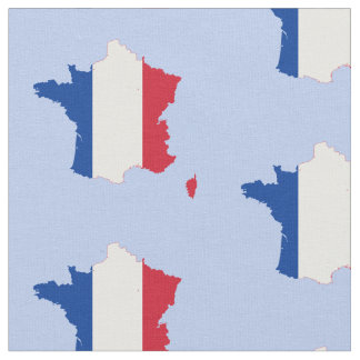 Tissu Carte de la France en Français Drapeau sur Bleu