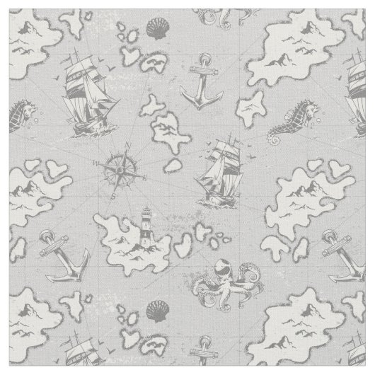 Tissu carte marine monotone antique pirate (Fermer)
