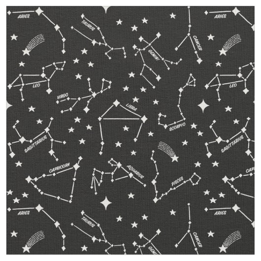 Tissu Cartes Zodiac Star Blanches Sur Sorcière Noire Che (Fermer)