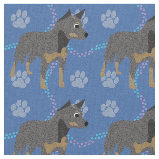 Tissu Cartoon Australian Cattle Dog (Bleu) (Fermer)
