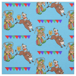 Tissu Cavalier de Taureau et clown de rodéo avec des