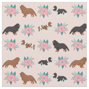 Tissu cavalier kc spaniel dog floral rose