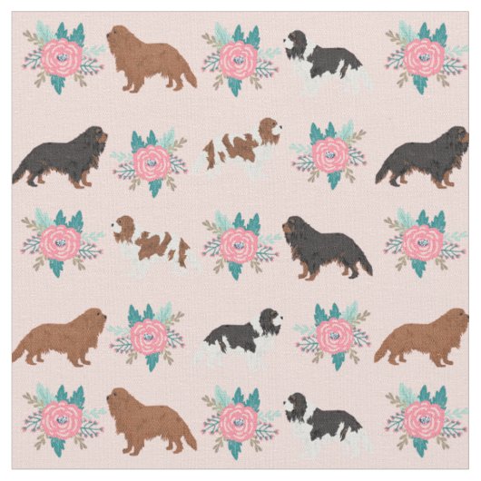 Tissu cavalier kc spaniel dog floral rose (Fermer)