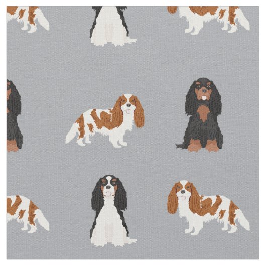 Tissu cavalier kc spaniel dogs gris (Fermer)
