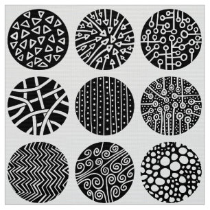 Tissu Cercles décoratifs - noirs et blancs