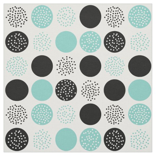Tissu Cercles modernes Points Blanc Black Aqua Fabric (Échantillon)