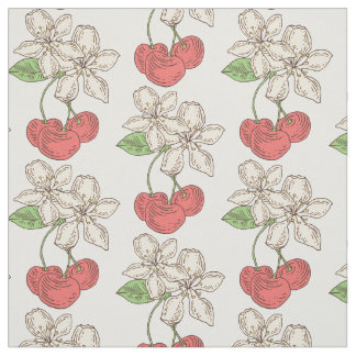 Tissu Cerises et fleurs de cerisier