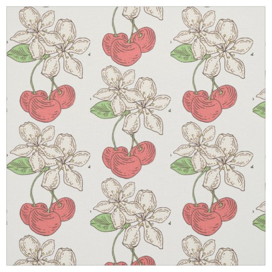 Tissu Cerises et fleurs de cerisier (Échantillon)