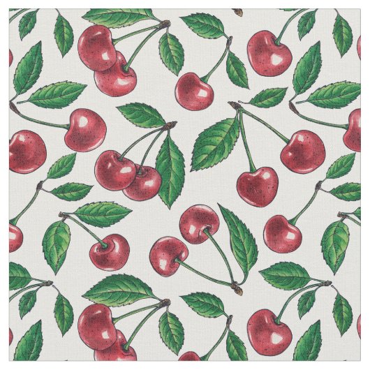 Tissu Cerises rouges sur blanc (Fermer)