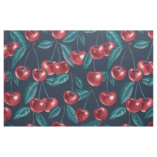 Tissu Cerises rouges sur bleu foncé (Fat Quarter)
