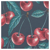 Tissu Cerises rouges sur bleu foncé (Fermer)