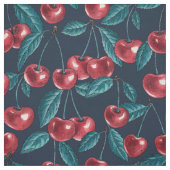 Tissu Cerises rouges sur bleu foncé (Échantillon)