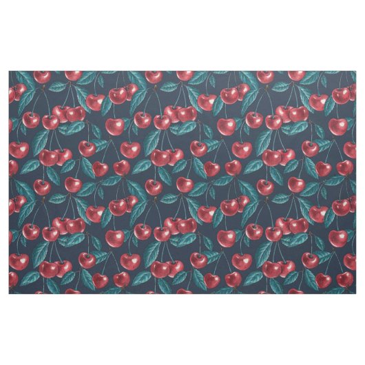 Tissu Cerises rouges sur bleu foncé (Fat Quarter)