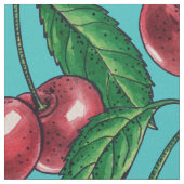Tissu Cerises rouges sur turquoise (Fermer)
