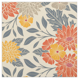 Tissu Chaleureux Jaune, Orange & Bleu Floral