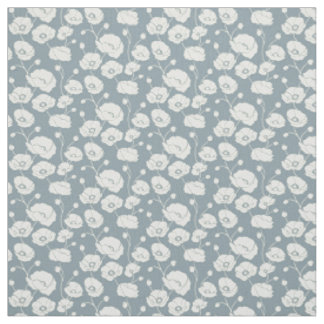 Tissu Champ de pavots blanc sur bleu