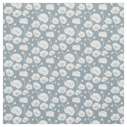 Tissu Champ de pavots blanc sur bleu (Échantillon)