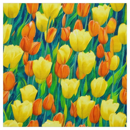 Tissu Champ de tulipes orange et jaune (Échantillon)