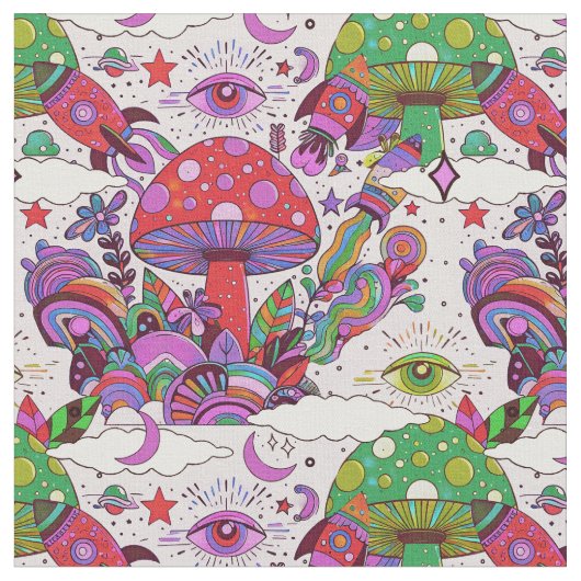Tissu Champignons de Whimsical et Rocket Ships (Fermer)