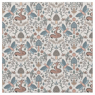 Tissu Champignons Fox & Dragonfly Cute Motif d'automne