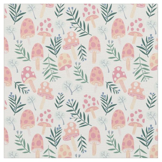 Tissu Champignons magiques Motif de forêt mignonne (Fermer)