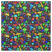 Tissu champignons psychédéliques rétro floral vibrant (Échantillon)